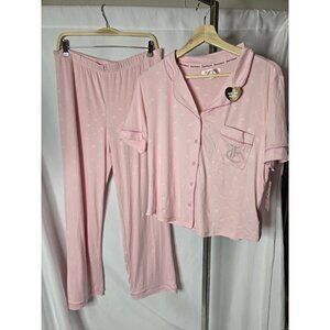 Juicy Couture Rhinestone Sleepwear/Loungewear 2 Pc Set Pink Crown Size LARGE